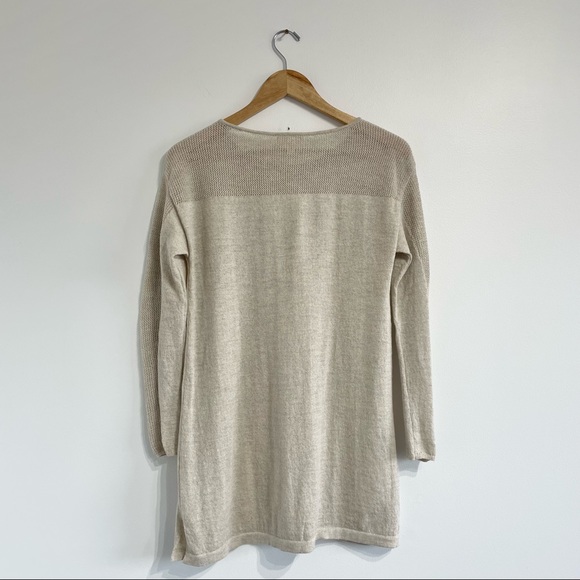 Eileen Fisher Contrast Knit Tunic Sweater wool pullover neutral beige - Picture 3 of 11